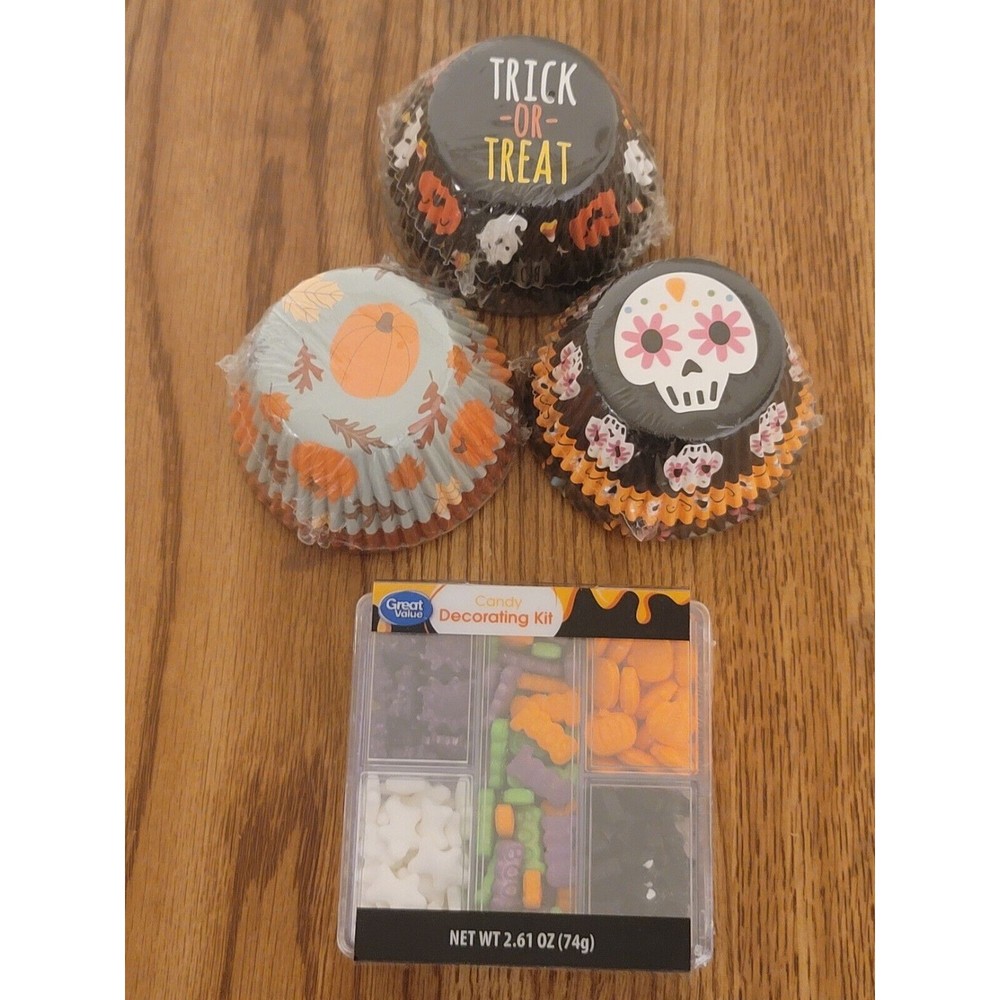 3 48CT Great Value Halloween Cupcake Liners Baking Cups & Sprinkle Decorations